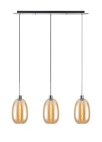 DK1299  Lori Linear Pendant, 3 Light Adjustable E27, Polished Chrome/Amber Slim Curved Trapezium Shades